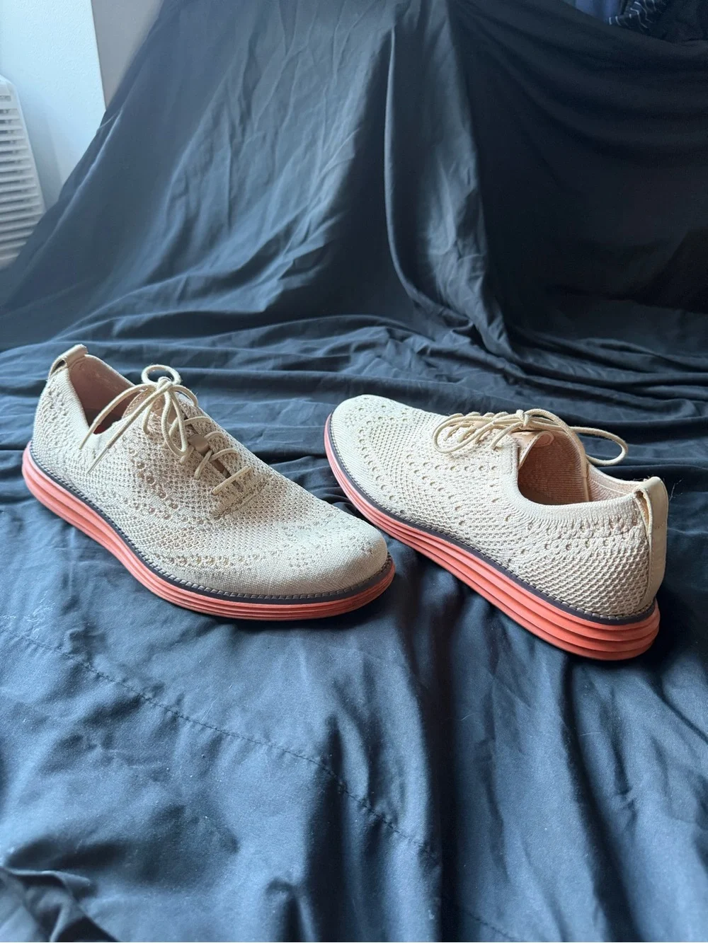 Cole Haan Men's Knit Derby Shoes in Beige with Coral Sole